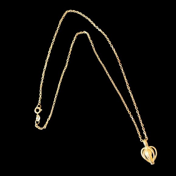 Natural Pearl in a Sterling Basket on 18" Chain - Picture 2 of 2